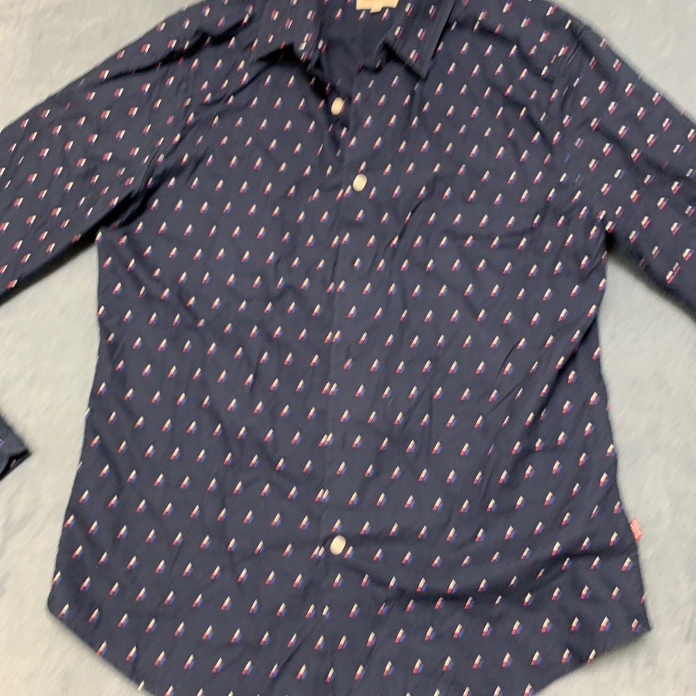 Levi's Shirt Mens Large Navy Blue Geometric Print Long Sleeve Button Up Slim Fit - Picture 7 of 16